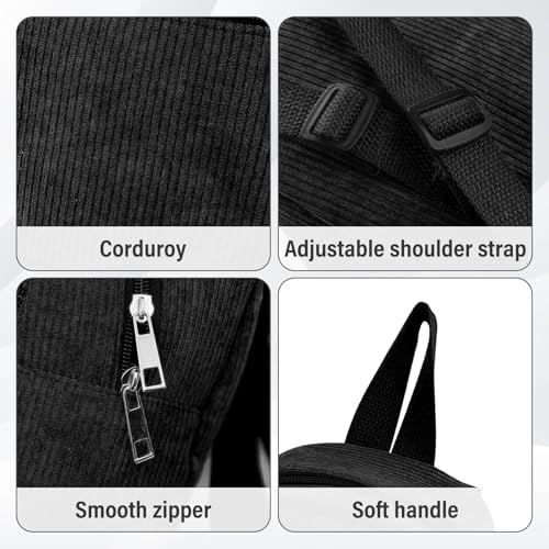 Cute Mini Backpacks, Corduroy Tiny Backpack Small Backpack for Women and Girls, Portable Ladies Backpacks (black)