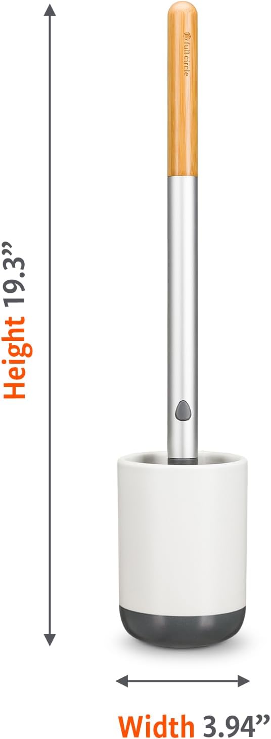 Full Circle Scrub Queen, Bathroom Toilet Brush with Ceramic Holder and Instant-Dry Coating for Mold & Mildew Prevention, More Hygenic Toilet Cleaning Scrubber, Replaceable Head, White