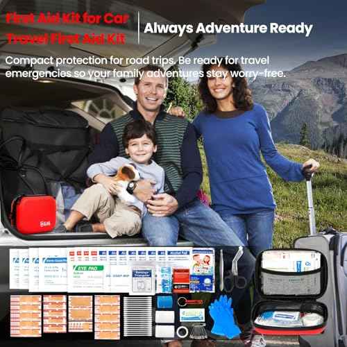 First Aid Kit for Travel, Car & Emergency Survival - Compact Waterproof Medical Supplies with Trauma Bandages,Burn Gel & Fever Cooling Patch, Portable for Camping,Hiking,Hunting,Sports,Dorm,Boat (Red)