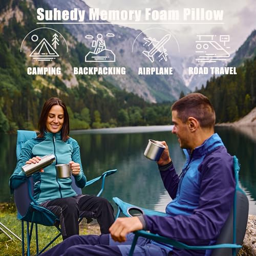 Camping Pillow for Sleeping, Memory Foam Travel Pillow, Cooling Small Pillow for Camp,Backpacking,Trip,Breathable & Waterproof Cover (1, Blue)