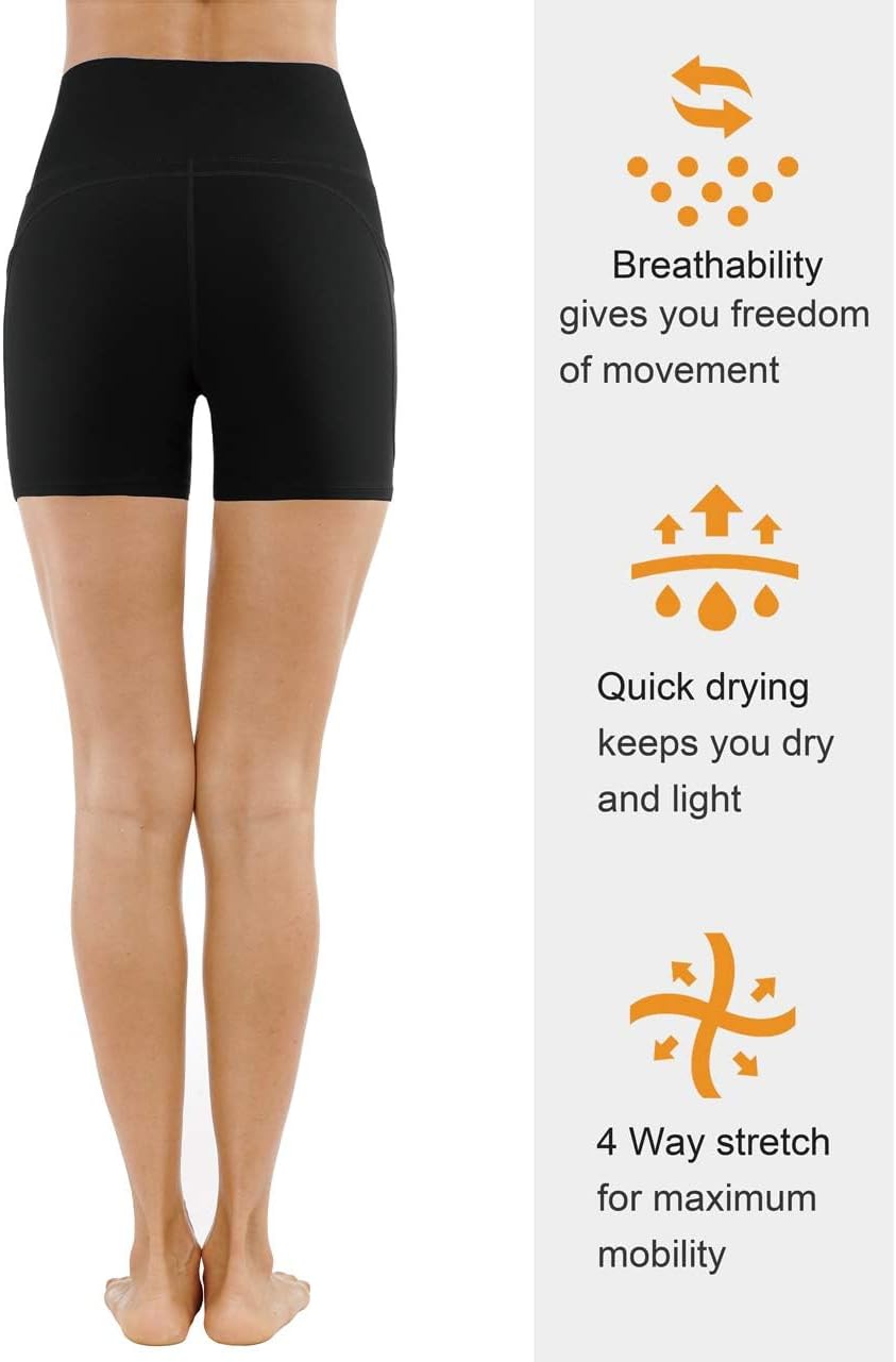**The Gym People High Waist Yoga Shorts - Tummy Control Fitness Shorts with Deep Pockets**