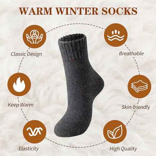 Wool Socks for Women - 5 Pairs Crew Warm Socks for Women Classic Women's Winter Soft Crew Sock Ladies Gifts