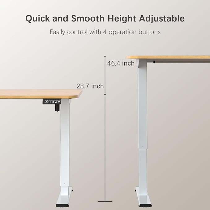 Furmax Electric Height Adjustable Standing Desk Large 55 x 24 Inches Sit Stand up Desk Home Office Computer Desk Memory Preset with T-Shaped Metal Bracket, Light Wood