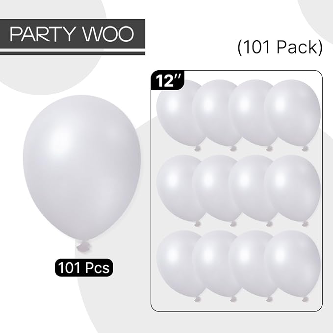 PartyWoo Pearl White Balloons 101pcs 12 Inch Metallic White Latex Balloon for Anniversary Retirement Wedding Graduation Baby Shower Birthday Gender Reveal Engagement Tea Party Decorations White-Z30