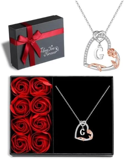 Iefil Christmas Gifts for Women Her - 925 Sterling Silver Heart Initial Necklaces, Anniversary Birthday Gifts, Women Jewelry Gift for Wife Girlfriend Mom Daughter Her
