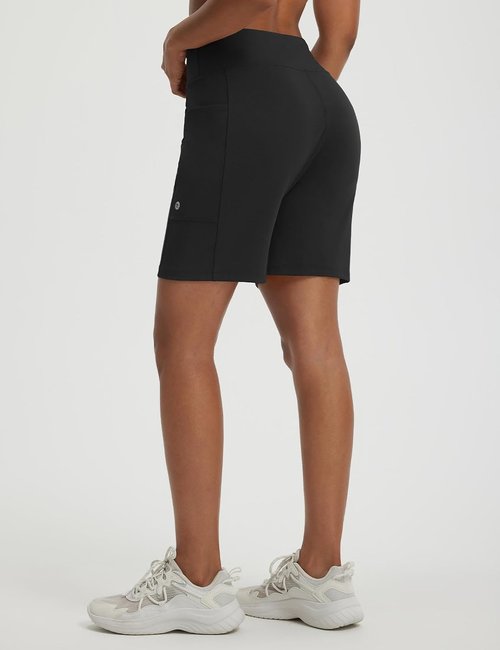 Baleaf Women's High-Waisted Bermuda Shorts - Athletic Running & Workout Shorts with Zipper Pockets