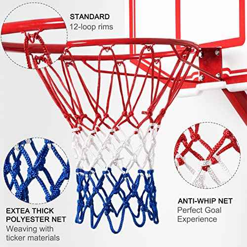 Basketball Net Replacement, 2025 Upgrade Thick Professional Basketball Nets Heavy Duty Outdoor, All Weather Anti Whip Color Never Fade -12 Loops (Red White Blue)