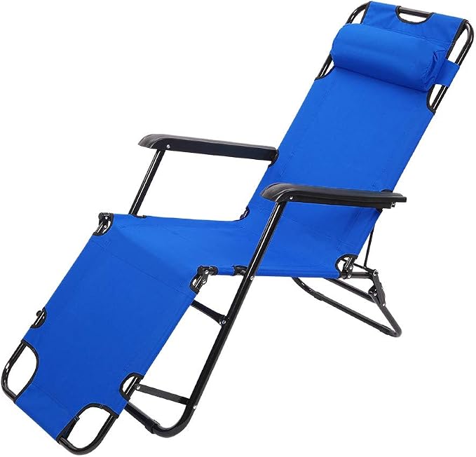 Outdoor Folding Chaise Lounge Chair, Patio Sun Lounger Reclining Beach Chair Sun Patio Pool Lawn Recliner Chair (Blue)