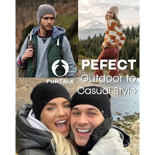 FURTALK Double-Layer Beanie Hats Men Women, Ultra Soft Stretchy Cuffless Winter Hat Unisex Warm Thick Beanie Cap Winter Hat