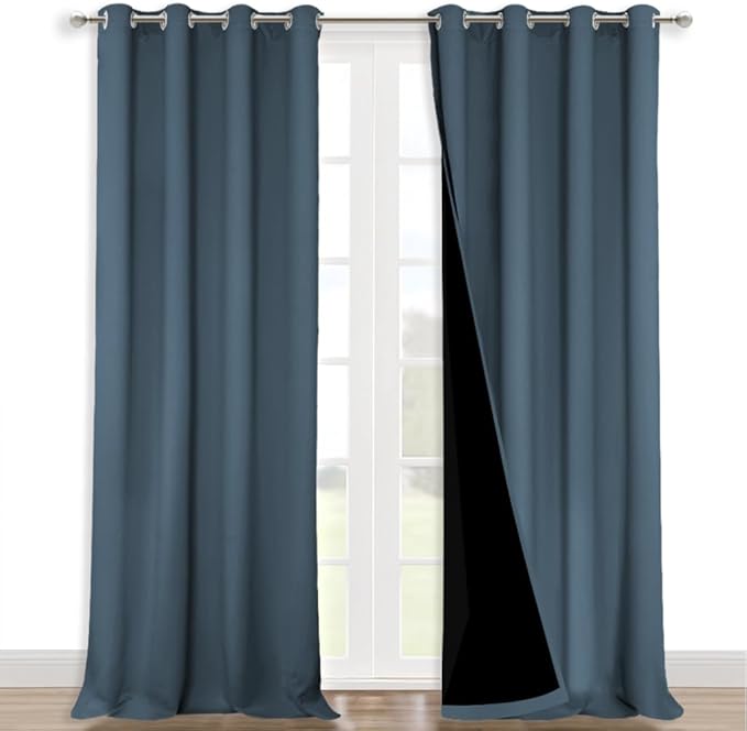 NICETOWN Full Shading Curtains for Windows, Smoky Blue, 52 inches W x 95 inches