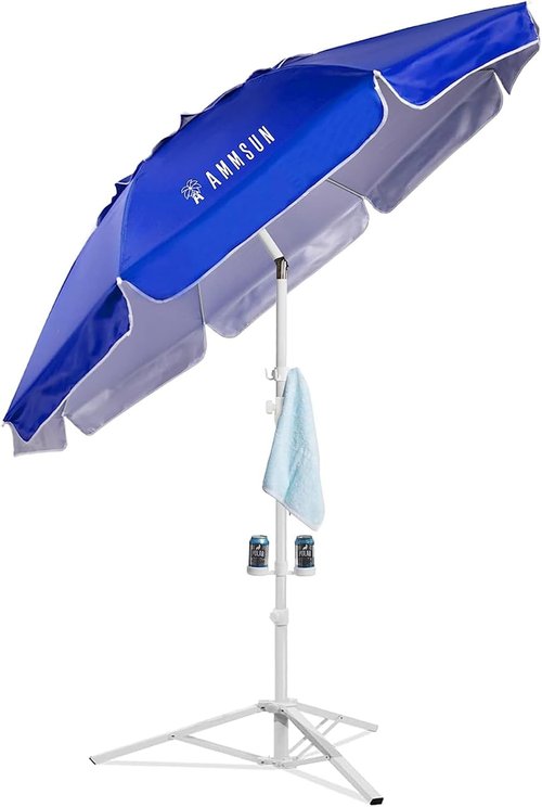 AMMSUN Shade Umbrella - Premium 6.5ft Portable Canopy with Stand for Instant Sun Protection | Lightweight & Adjustable, Blue