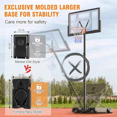 Basketball Hoop Outdoor 10ft Adjustable, Portable Basketball Hoop Goal System for Kids Youth and Adults in Backyard/Driveway/Indoor, 44 Inch Shatterproof Backboard and Larger Base