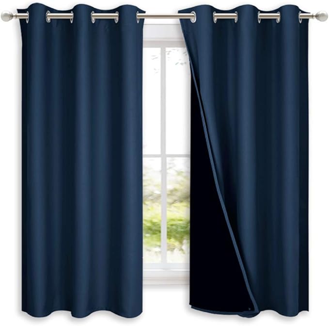 NICETOWN 100% Blackout Short Curtain Panels, Thermal Insulated Black Liner