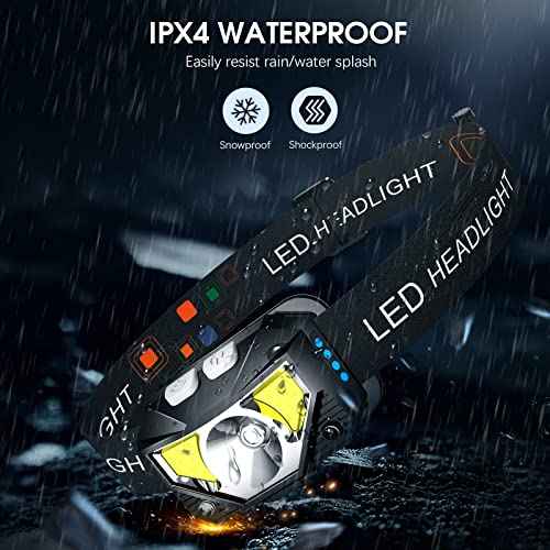 LHKNL Headlamp Flashlight, Lumen Ultra-Light Bright LED Rechargeable Headlight with White Red Light, 2-Pack Waterproof Motion Sensor Head Lamp,8 Modes for Outdoor Camping Running Hiking Fishing