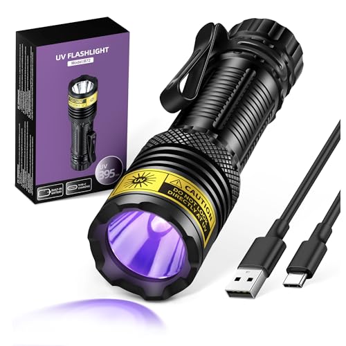UV Flashlight Black Light USB Rechargeable 395nm Blacklight Mini, Wood's Lamp Portable Handheld Powerful LED Ultraviolet Lights Flashlights, for Resin Curing, Uranium Glass, Pet Dog Urine Detection