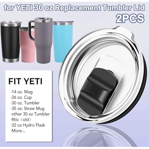 2PCS for YETI 30 oz Tumbler Lid, Replacement Lids Magnetic Slider Compatible for Yeti 30 oz Tumbler, 14 oz Mug and 35 oz Straw Mug, Travel Spill Proof Cup Lids Covers with Magnetic Slider Switch