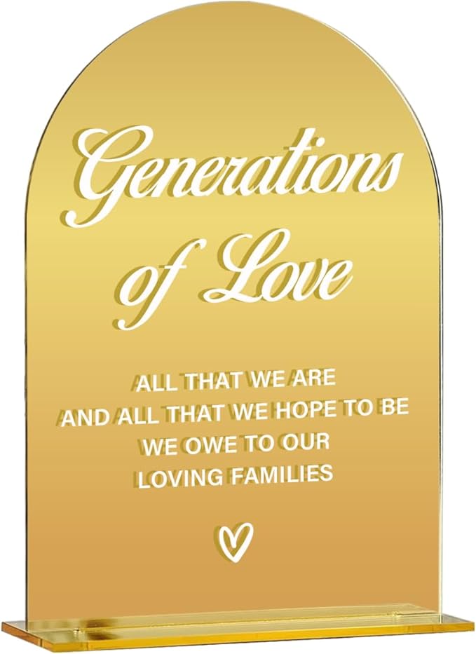 Acrylic Wedding Sign, Bridal Shower Decorations, Generations of Love Sign for Ceremony, Modern Font Table Signs, Gold Mirror Arched Acrylic Tabletop Signs for Wedding Reception and Event Party