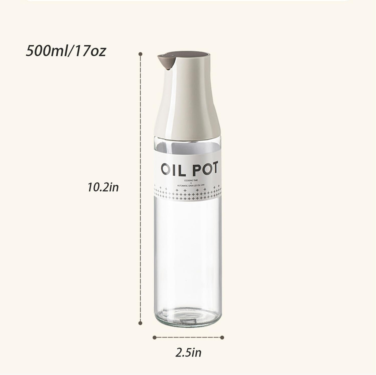 2 Pack Oil Dispenser for Kitchen, Auto Flip Non-Drip Design, Leak Proof, Oil Vinegar Dispenser Set, Glass Oil Bottle with 500ml Capacity, Warm Grey (2)