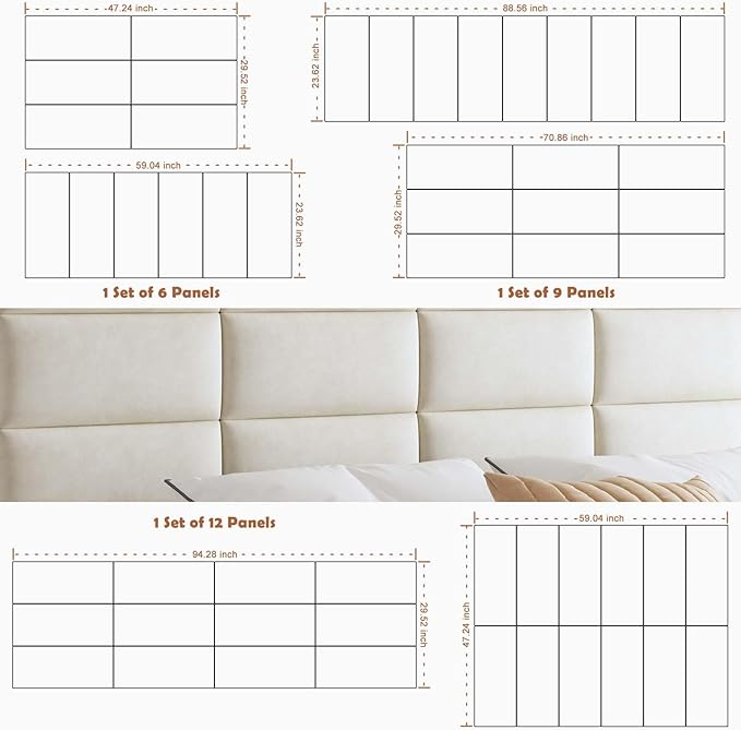 IFNOW Wall Mounted Upholstered Headboard Queen, 3D Peel and Stick Soundproof