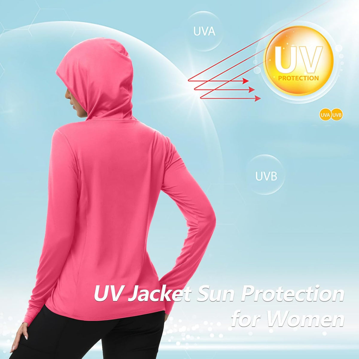 TIHEEN Women's UPF 50+ Sun Protection Hoodie - Lightweight Full Zip Athletic Jacket with Pockets