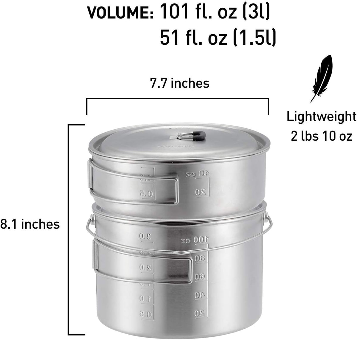 Solo Stove 2-Pot Set - Stainless Steel Camping Cookware for Backpacking & Survival