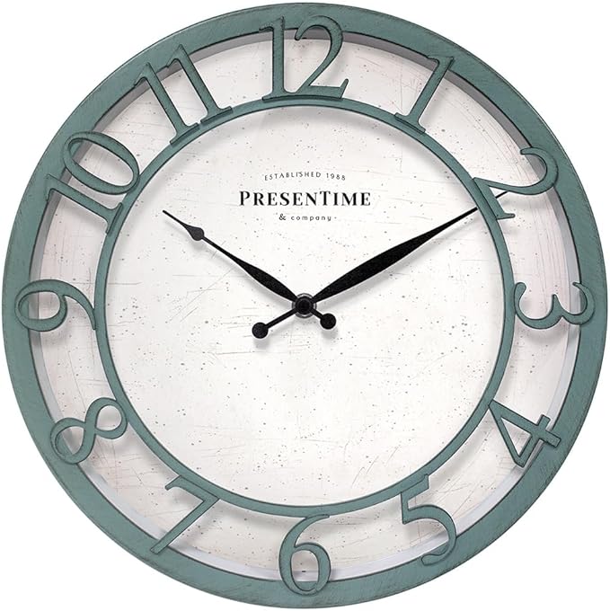 Presentime & Co 13" Farmhouse Series Wall Clock, Shiplap Style, Silent No
