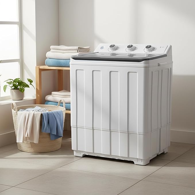 14 lbs Portable Dual Tub Washing Machine with 9.5 lbs Wash Capacity and 4.5 lbs Spin Capacity, Perfect for Small Spaces & Dorms, Grey