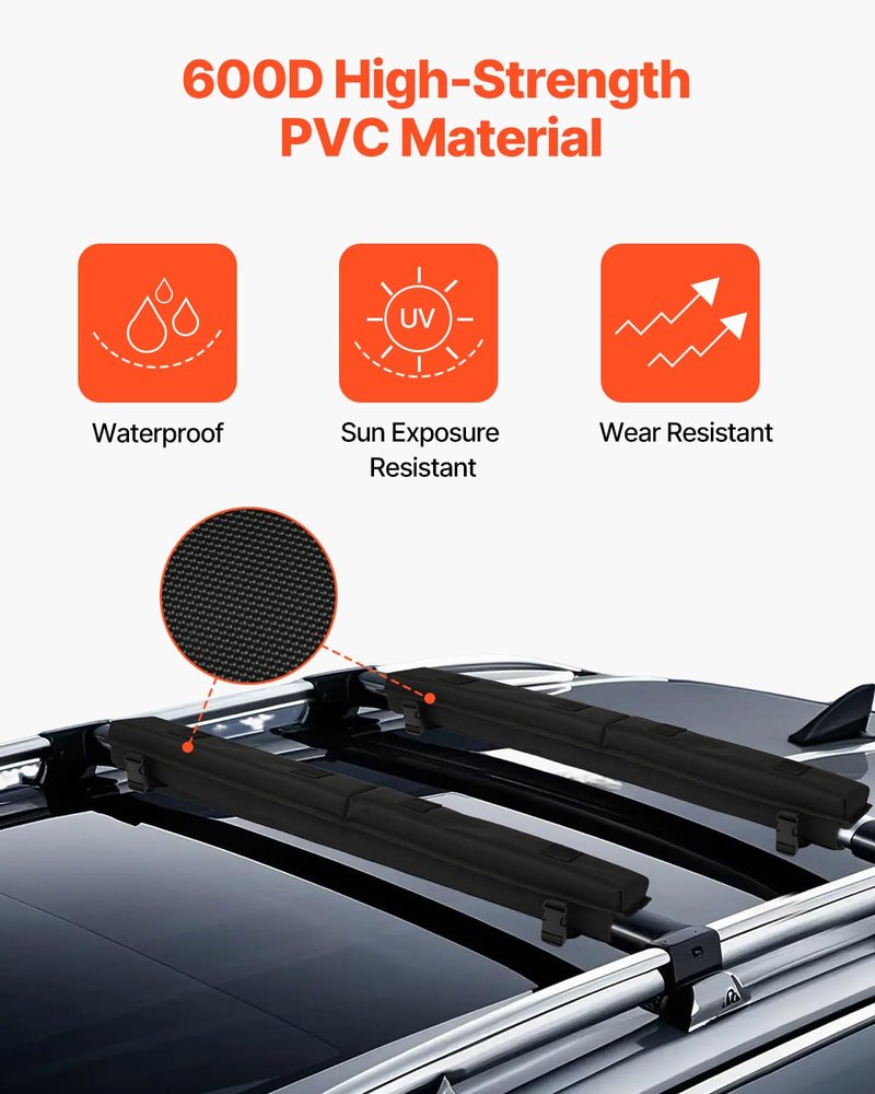 VEVOR Soft Roof Rack Pads, 30" Universal Car Roof Rack Pad for Various Crossbars, 176LBS Loading Luggage Kayak Carrier with 2 Tie Down Straps, 2 Quick Loop Straps & Storage Bag for SUP Canoe Snowboard