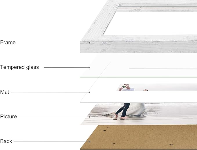 9x12 Picture Frame Set of 4 with Tempered Glass, Distressed White Frame Display 6x8 Picture with Mat or 9 x 12 Without Mat, Wooden Photo Frame for Wall Mount and Tabletop Display