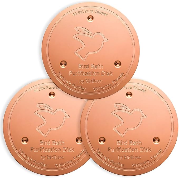 Mellbree 3-Pack Bird Bath Copper Disc, 0.6mm Reinforced 99.99% Pure Copper Cleaning Disk with Triple-Point Support for Physical Safe Clean Water All-Season