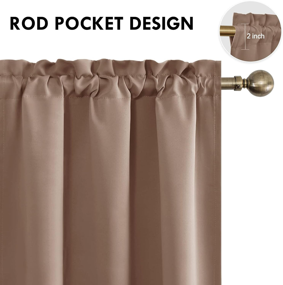 DWCN Blackout Curtains Room Darkening Thermal Insulated Bedroom Curtains Window Curtain Panels, 42 x 84 inches Long, Set of 2 Khaki Rod Pocket Drapes