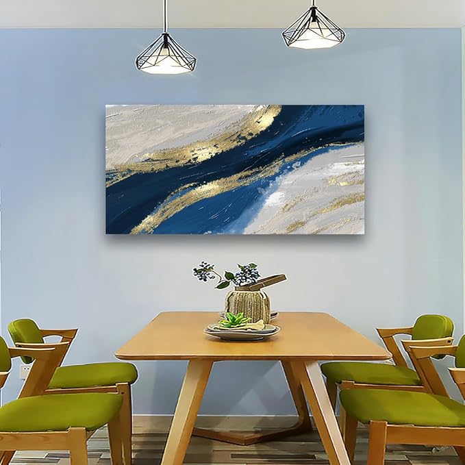 Golden Abstract Wall Art Bedroom Wall Decor Living Room,Blue Canvas Wall Art Office Farmhouse Paintings Artwork Modern Blue White Boho Wall Art Prints Pictures 20 * 40inch