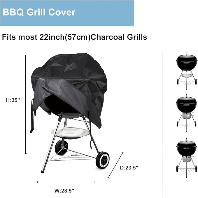 Grill Cover for Weber Round Grill Cover Water Proof Heavy Duty Outdoor Canvas BBQ Grill Cover Dome Smoker Cover (22 inch)