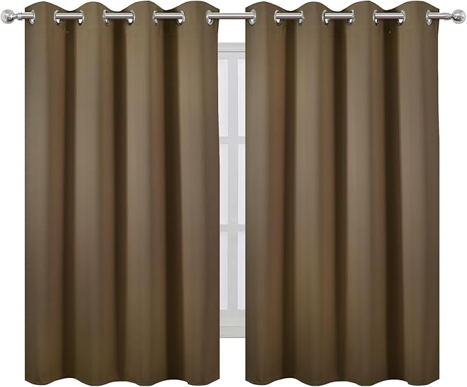 LEMOMO Blackout Curtains 66 x 54 Inch Long Brown Curtains Set of 2 Panels Room