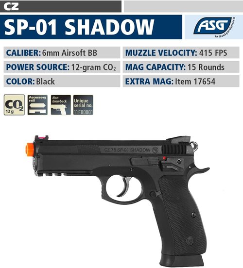 ASG CZ SP-01 Shadow Black 6mm Airsoft Pistol - High-Performance Replica for Tactical Games