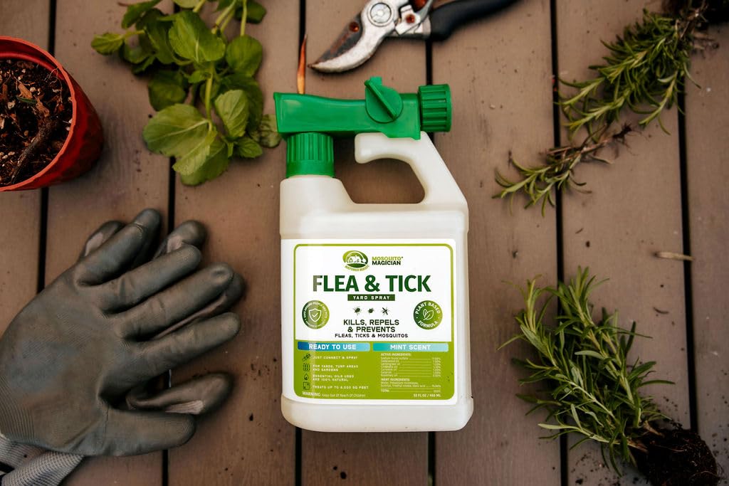 Mosquito Magician Ready to Use Hose Sprayer - Holds 32 Fl Oz of Liquid - Refillable - Kills Mosquitoes, Fleas, and Fire Ants - for Yards, Lawns, Patios - with Essential Oils - Mint