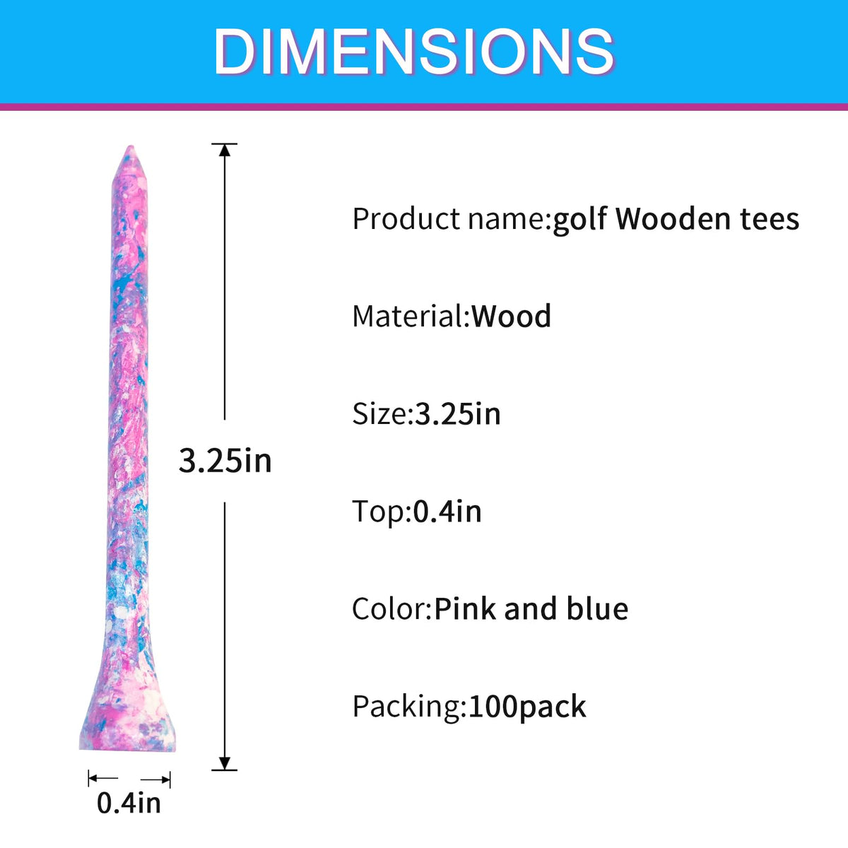 MYKUJA Wood Golf Tees Professional Golf tees 3-1/4 inch Unbreakable, Pink and Blue Golf Tee Pack of 100, Golf Accessories for Women