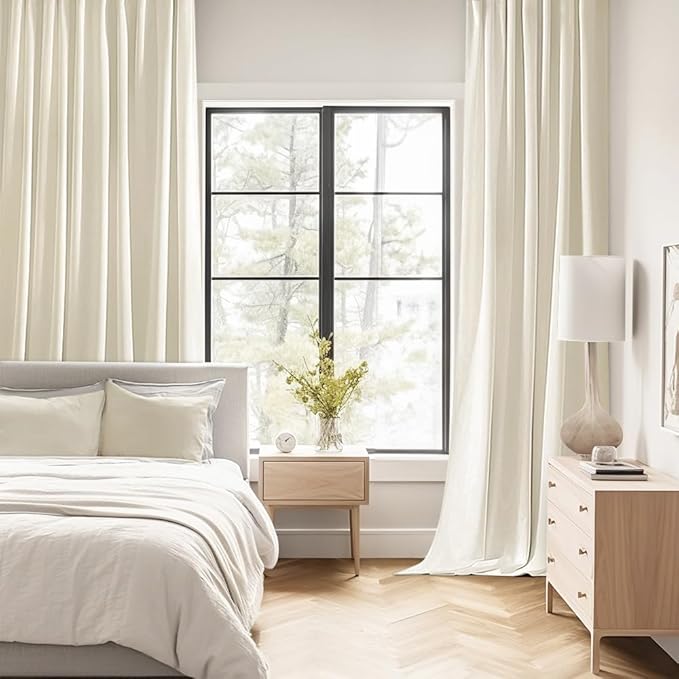 MIULEE Beige White Back Tab Blackout Curtains 120 Inch Long 2 Panels Set