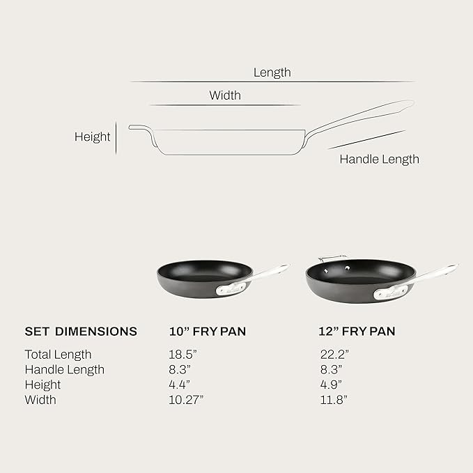 All-Clad E7859064 HA1 Hard Anodized Nonstick Fry Pan Cookware Set, 10 Inch and 12 Inch Fry Pan, 2 Piece, Black