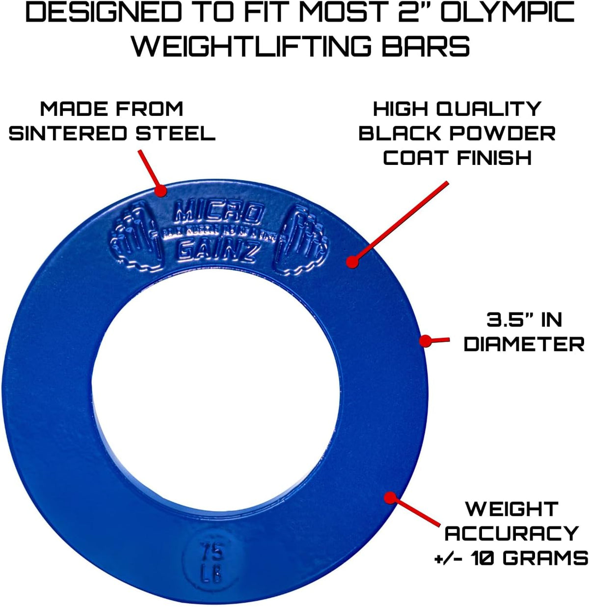 Micro Gainz Olympic Fractional Weight Plates Set, 10 Piece Olympic Weight Plates Set with Bag, Designed for Olympic Barbells for Strength Training and Micro Loading, Made in USA