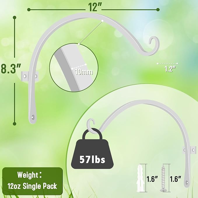 FEED GARDEN 2 Pack 12 Inch Hanging Plant Bracket Wall Hooks Decorative Plant