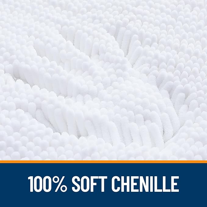 OLANLY Bathroom Rugs 44x24, Extra Soft Absorbent Chenille Bath Rugs, Rubber Backing Quick Dry, Machine Washable Bath Mats for Bathroom Floor, Tub and Shower, Home Decor Accessories, White