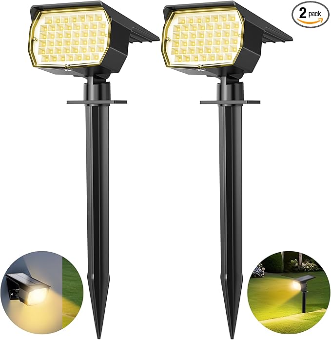 Tadyreal Solar Spot Lights Outdoor 2 Pack, [46 LED/3 Modes] Solar Landscape Spotlights Waterproof, 2-in-1 Auto On/Off Solar Powered Lights for Outside Yard Garden Wall Pathway(Warm White)