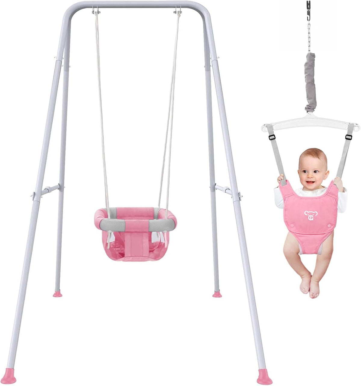 Skiennix 2-in-1 Baby Jumper & Swing - Versatile Indoor/Outdoor Use, Foldable Stand (Pink)