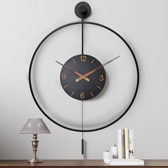 Pytha Sight Large Modern Wall Clock, 34.6×24 Inch Big Metal Minimalist Arabic