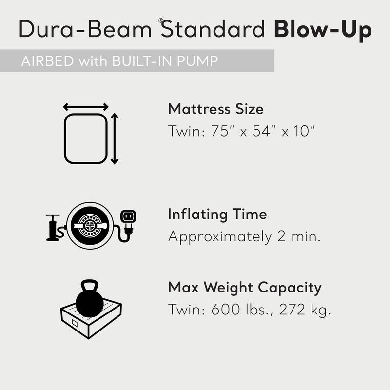 INTEX 64147ED Dura-Beam Standard Pillow Rest Air Mattress: Fiber-Tech – Full Size – Built-in Electric Pump – 10in Bed Height – 600lb Weight Capacity