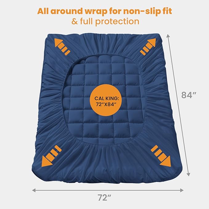 MATBEBY California King Mattress Pad - Cooling Breathable Mattress Topper, Quilted Fitted Mattress Protector, Pillow Top Mattress Cover with 8-21" Deep Pocket, Machine Washable, Navy Blue, Cal King