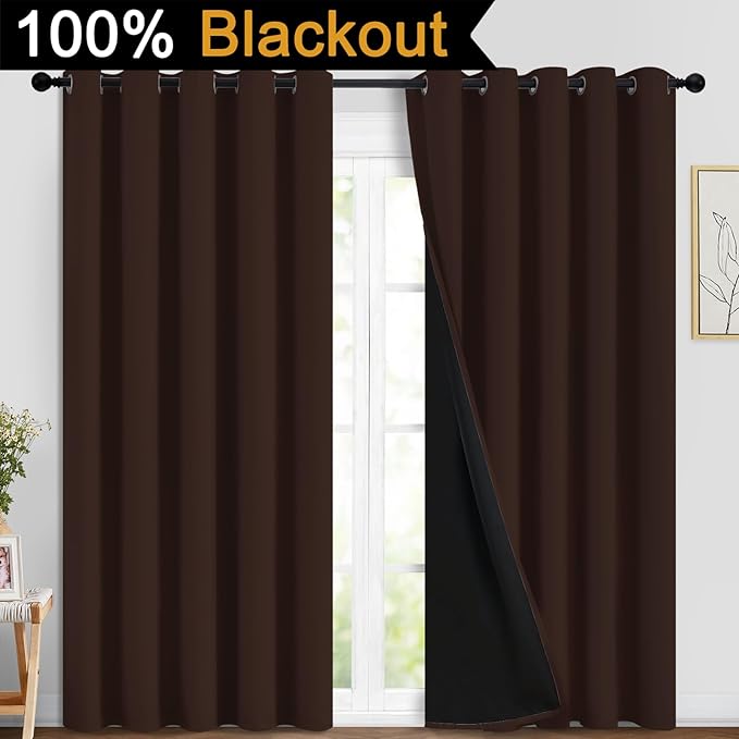 Yakamok 100% Blackout Curtains for Bedroom, 2 Thick Layers Thermal Insulated