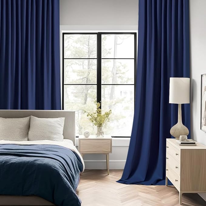 MIULEE Navy Blue Back Tab Blackout Curtains 84 Inch Length 2 Panels Set