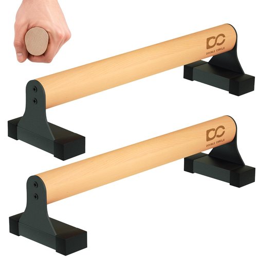 Double Circle Parallettes Push Up Bar with Ergonomic Wooden Handles - Calisthenics Equipment - Non-slip Parallel Bars for Strength Training and Calisthenics - Pushup Handles Parallettes Bars